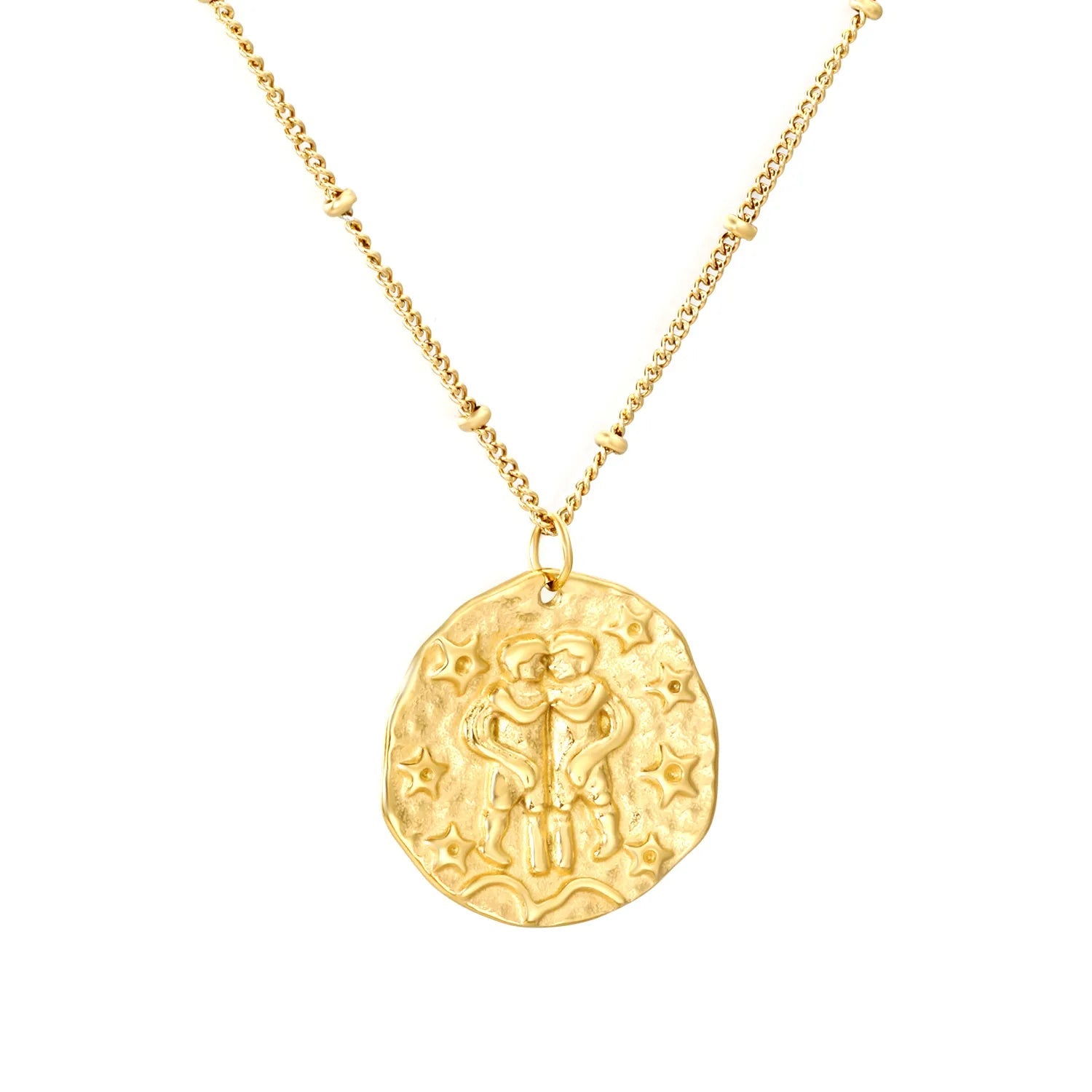 20.5*21.5mm constellation pendant with 0.4 side-mounted gemstone chain, 40+5cm+6mm round tail tag, necklace, gold color asonjewelry